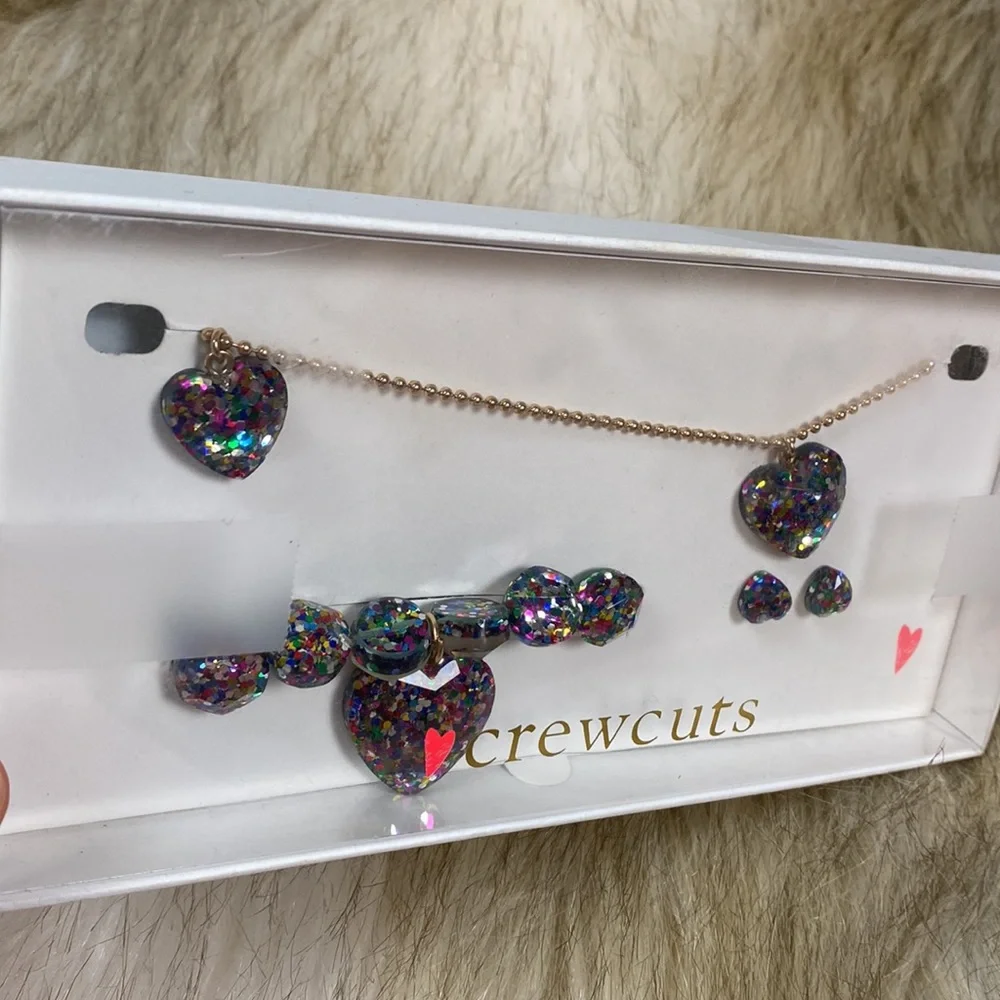 Crewcuts Heart Glitter Necklace, Bracelet, and Earring Set